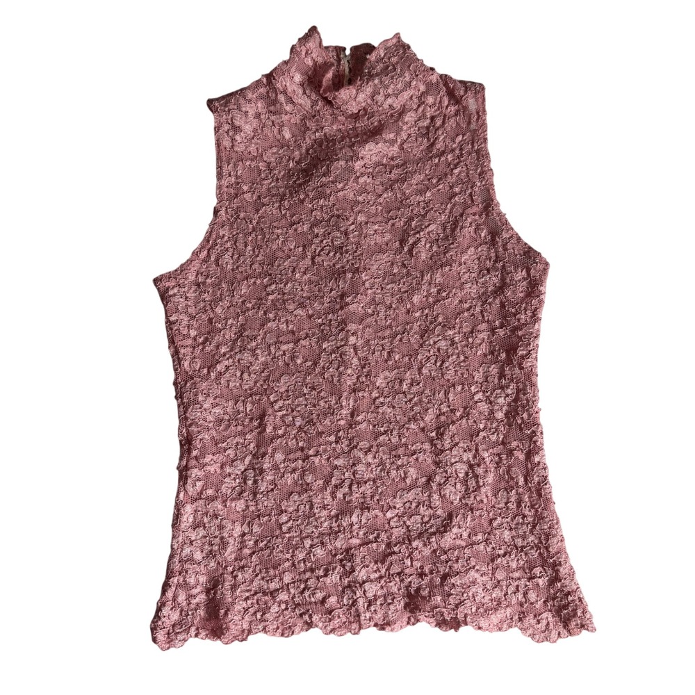 Vintage Lew Magram Collection Coquette Pink Floral Lace Mock Neck Top Size Small